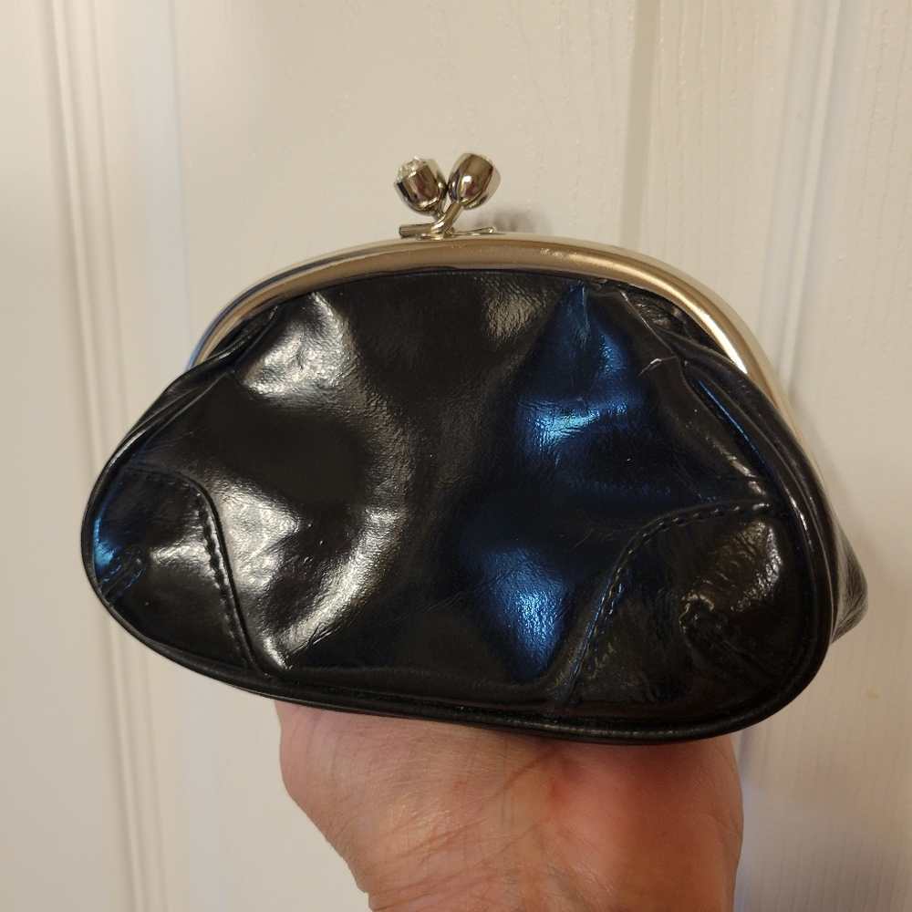 Express Coin Purse or Cosmetic Bag ~ Black ~ Patent Leather?? ~ Kisslock Clasp